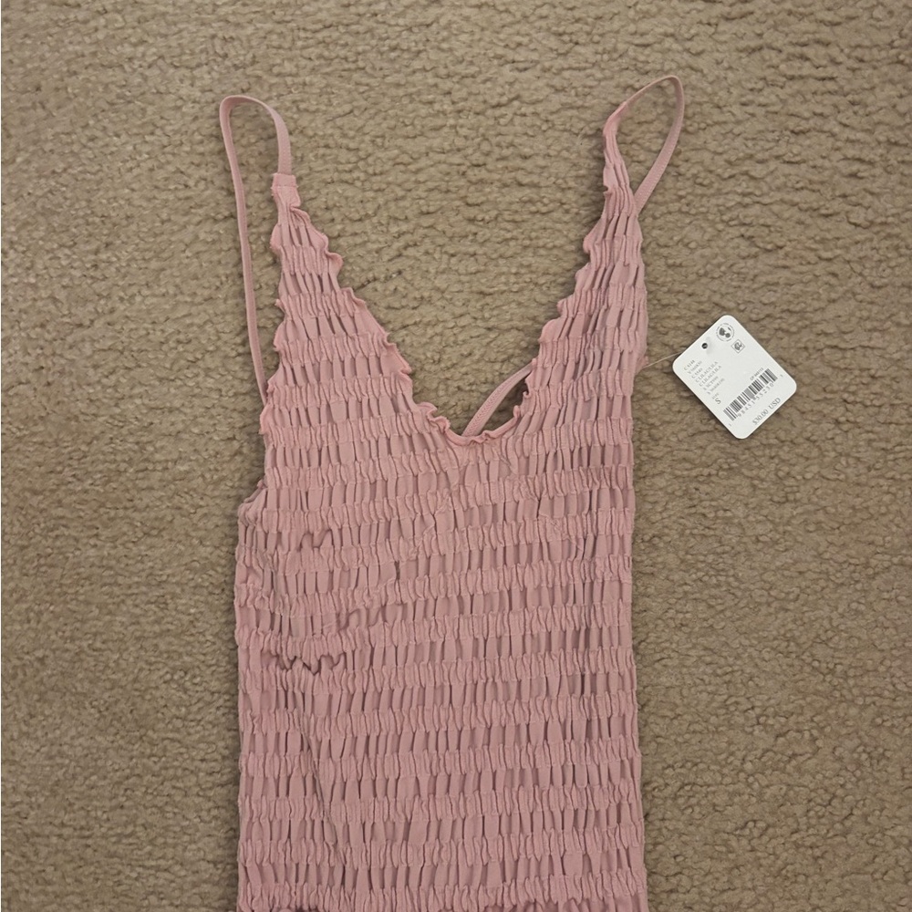 Free People Dusty Pink Smocked V-Neck Cami